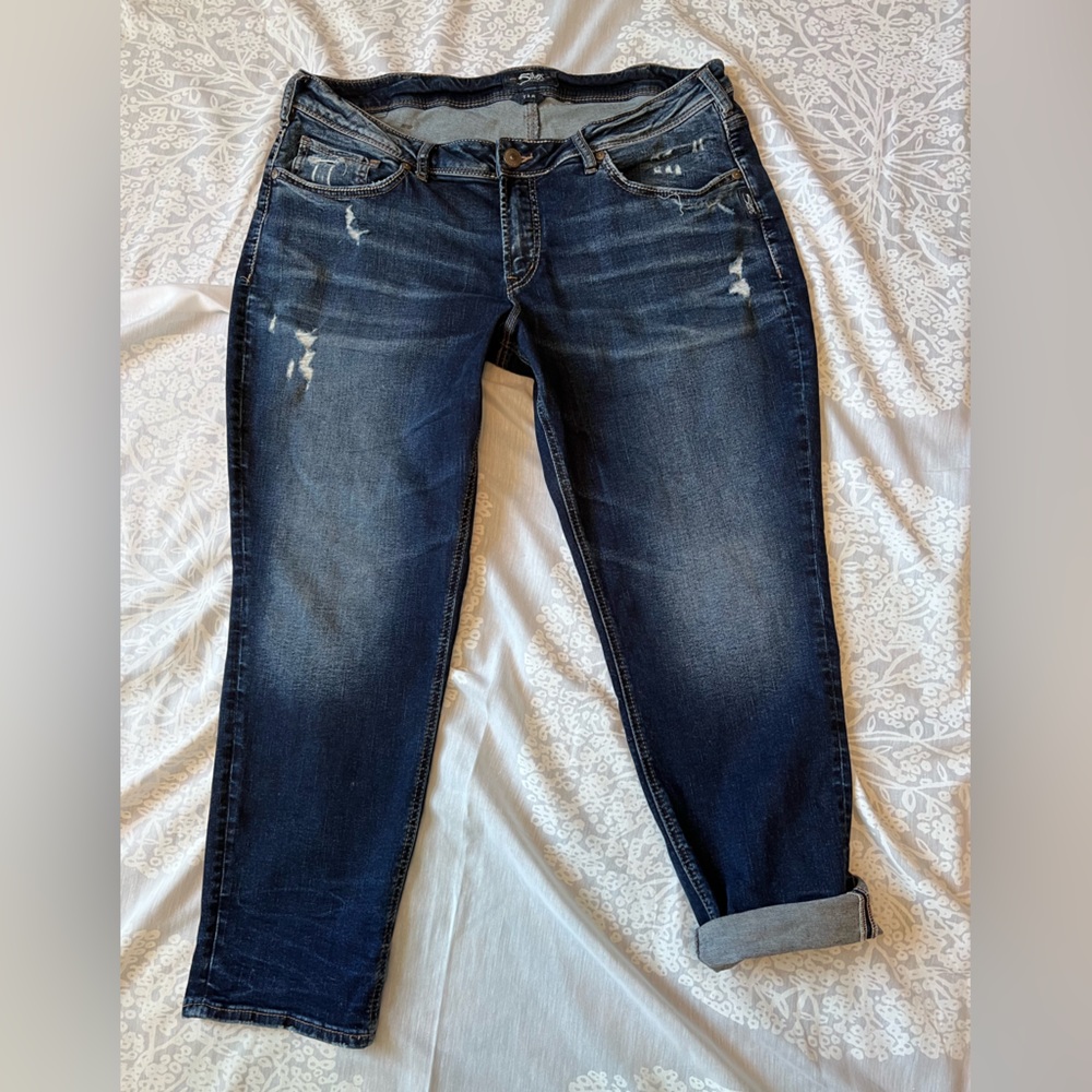Silver Jeans Co Sam Boyfriend Mid Rise Distressed Jeans Plus Size 18